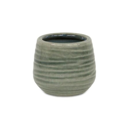 Cheungs Fairloam Round Curved Wave Lined Pattern Ceramic Pot, Green - Small 5927GRN
